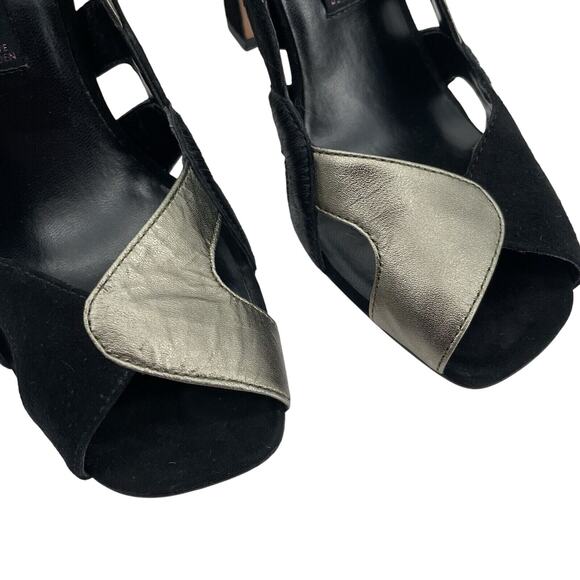 STEVEN Steve Madden Size 6.5 Suede Leather Cutout High Heels Black Silver Fur - Picture 3 of 9